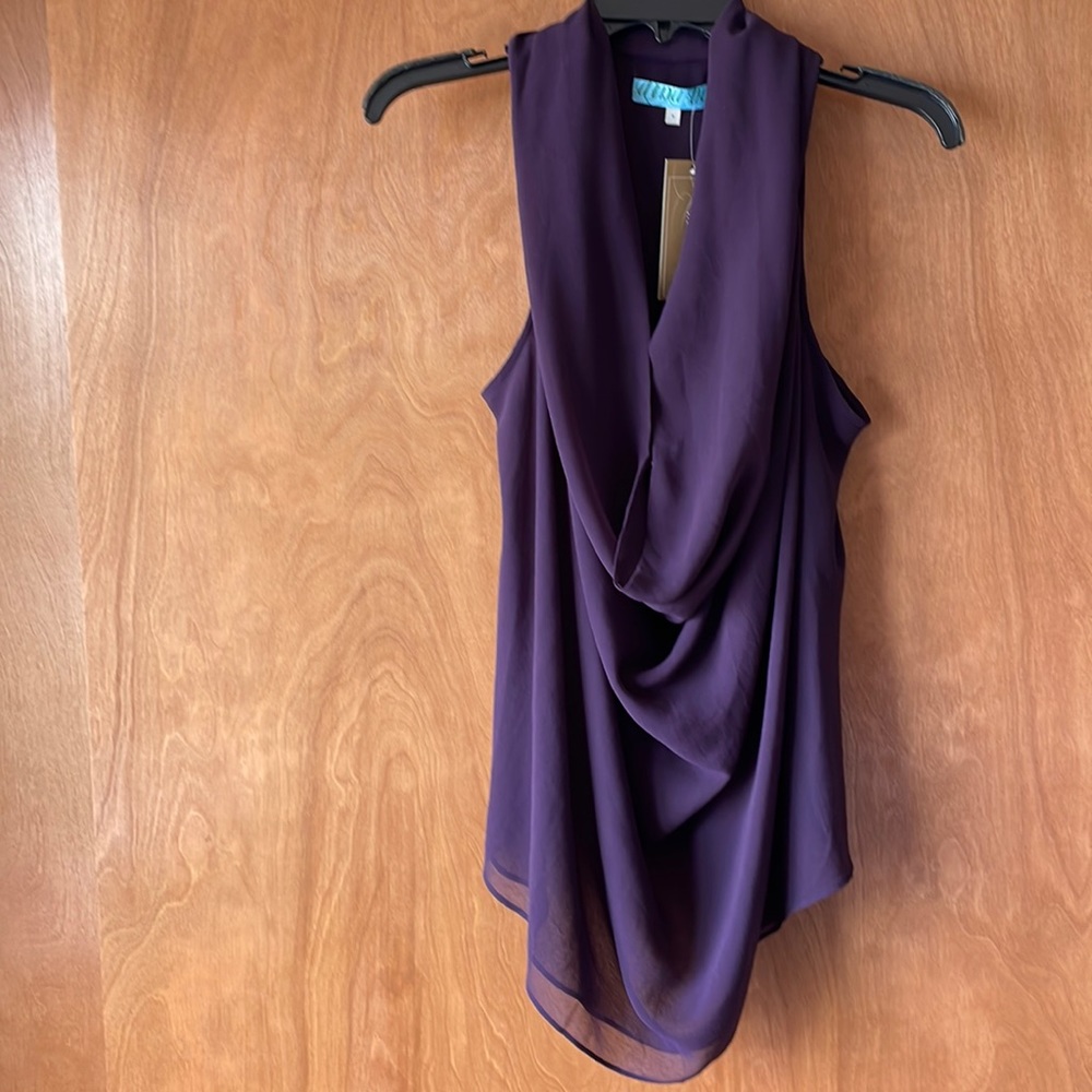 Plum/purple colored drap cowl neck sleeveless, high low top/blouse, NWT